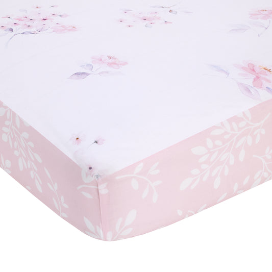 Ever & Ever Flower Bunny Pink, White, and Lavender Bunny Ears 100% Cotton Nursery Photo Op Fitted Crib Sheet