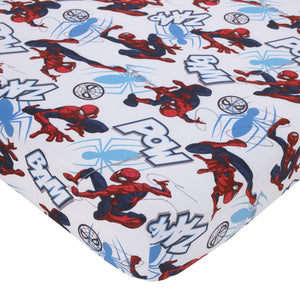 Marvel Spider-Man to the Rescue Red, White, and Blue 4 Piece Toddler Bed Set - Comforter, Fitted Bottom Sheet, Flat Top Sheet, and Reversible Pillowcase