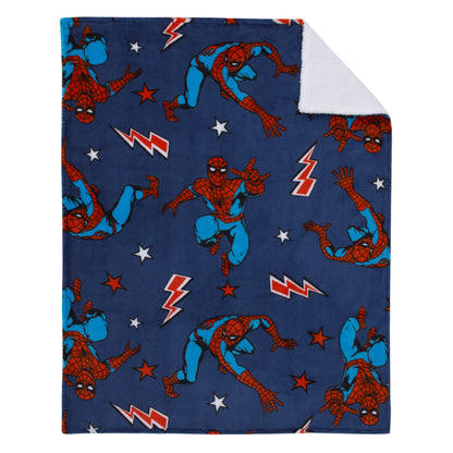 Marvel Spiderman Blue, Red and White Super Soft Sherpa Baby Blanket