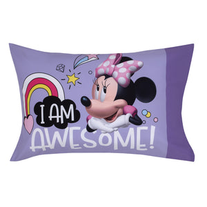 Disney Minnie Mouse I am Awesome Lavender, Pink, and White with BFF Daisy Duck, Rainbow Hearts and Stars 2 Piece Toddler Sheet Set - Fitted Bottom Sheet and Reversible Pillowcase
