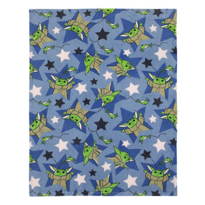 Star Wars The Child Cutest in the Galaxy Blue, Green, and Gray, Grogu, Stars, and Hover Pod Super Soft Toddler Blanket