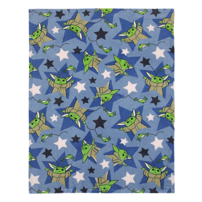 Star Wars The Child Cutest in the Galaxy Blue, Green, and Gray, Grogu, Stars, and Hover Pod Super Soft Toddler Blanket