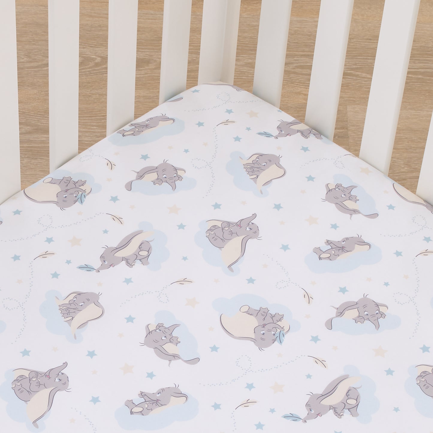 Disney Dumbo Light Blue, Gray, and White Super Soft Nursery Fitted Mini Crib Sheet