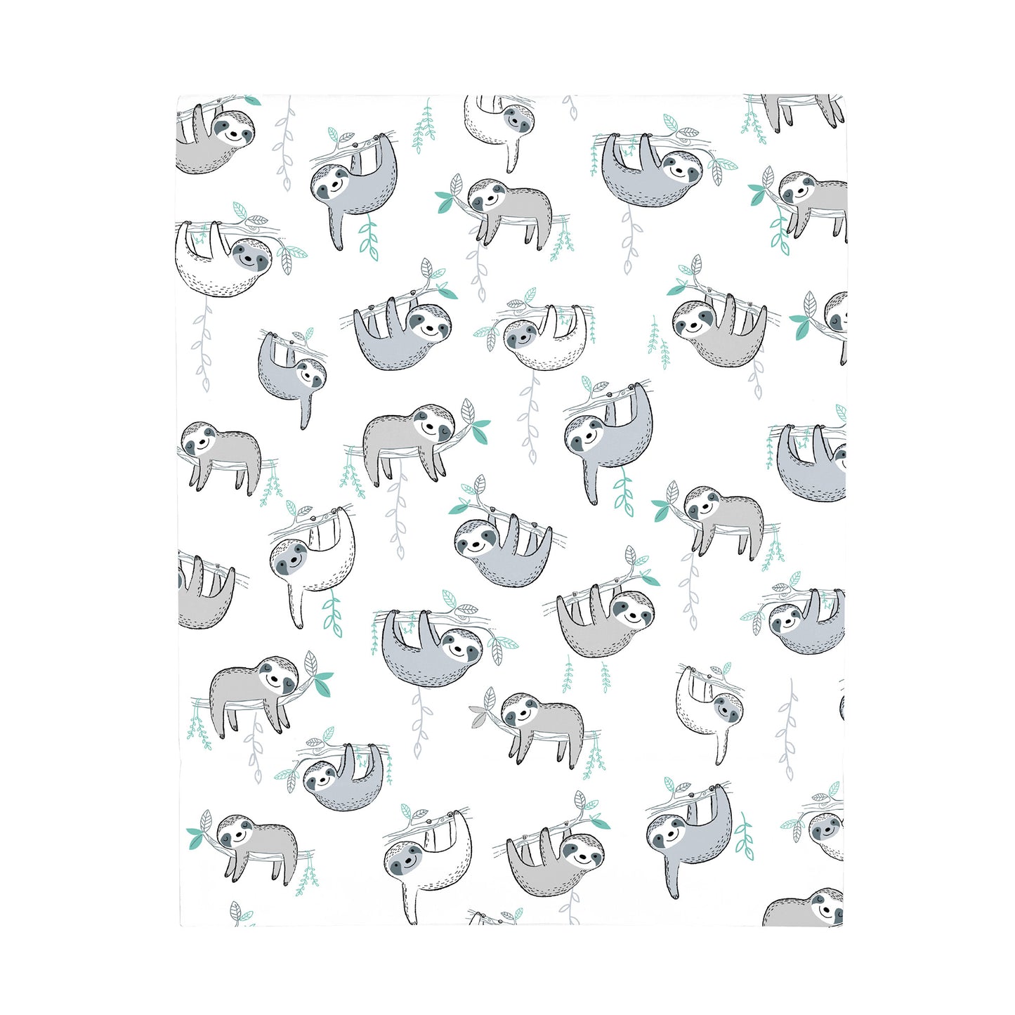 NoJo Super Soft Grey, White and Aqua Sloth Fitted Crib Sheet