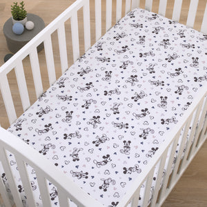 Disney Mickey Mouse Gray, Black, and White Super Soft Nursery Fitted Mini Crib Sheet