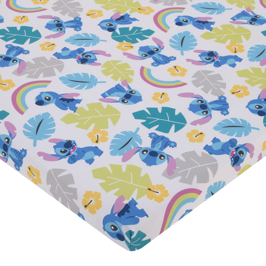 Disney Stitch Blue, Teal, Lime, and White Nursery Fitted Mini Crib Sheet