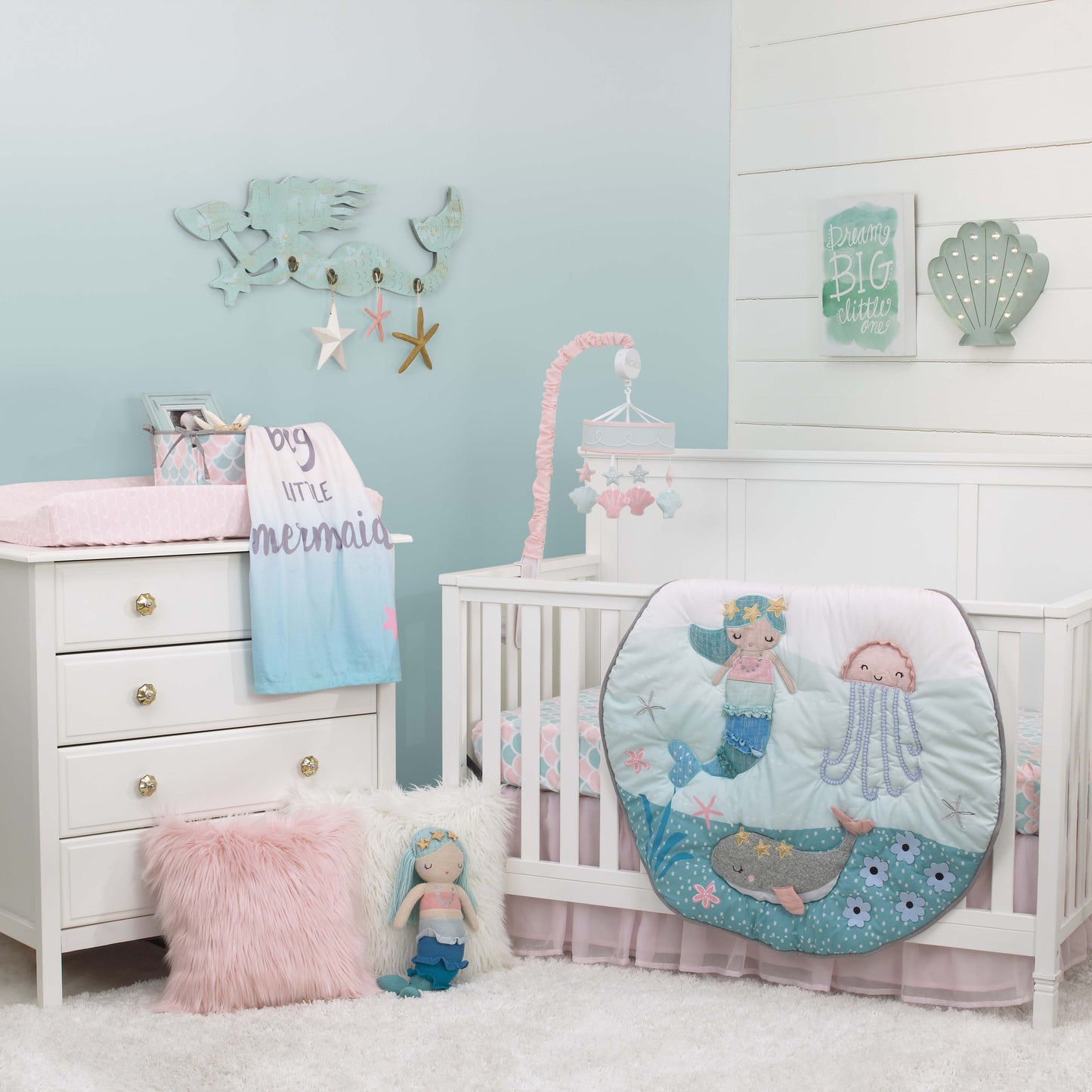 NoJo Sugar Reef Mermaid Nursery Crib Musical Mobile with Sea Shells & Stars