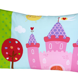Everything Kids Fairytale Pink, Green and Teal, Castle, Frog, Flowers 4 Piece Toddler Bed Set - Comforter, Fitted Bottom Sheet, Flat Top Sheet, Reversible Pillowcase