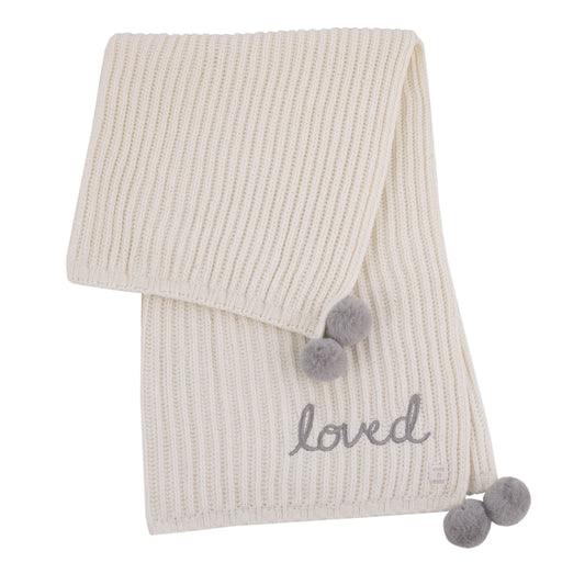 Ever & Ever Loved Ivory Chenille Super Soft Pom Pom Baby Blanket with Embroidery
