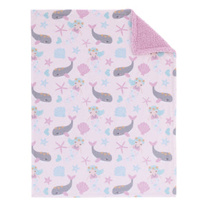 NoJo Sugar Reef Mermaid Pink, Aqua, Gray Super Soft Sherpa Baby Blanket