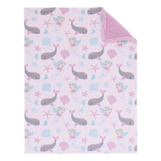 NoJo Sugar Reef Mermaid Pink, Aqua, Gray Super Soft Sherpa Baby Blanket