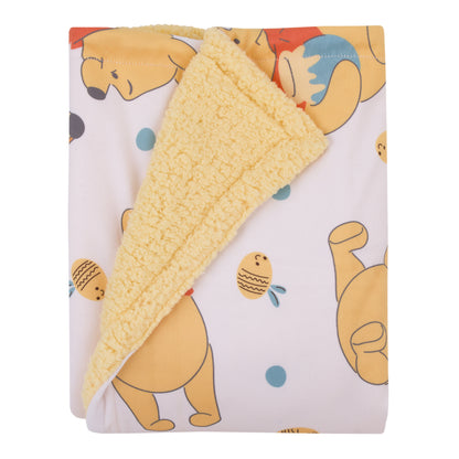 Disney Winnie the Pooh Summertime Fun Yellow, Orange, and White Super Soft Sherpa Baby Blanket