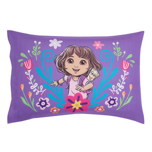 NoJo Dora Adventure Awaits 2 Piece Toddler Sheet Set - Fitted Sheet and Reversible Pillowcase, Lavender