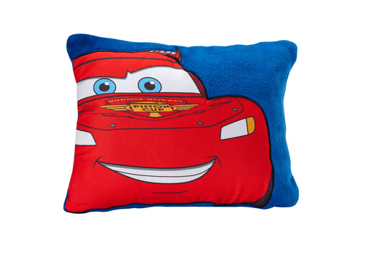 NoJo Disney Cars Lightening McQueen Appliqued Super Soft Plush Decorative Toddler Pillow, Blue, Red