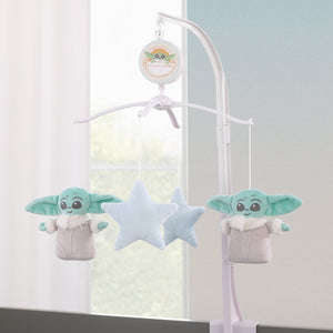 Star Wars Grogu Cutest in the Galaxy Cream, Green, and Light Blue Stars Plush Musical Mobile