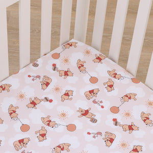 Disney Winnie the Pooh Tan, Red, and White Piglet, Balloons, and Hunny Pots Super Soft Nursery Fitted Crib Sheet