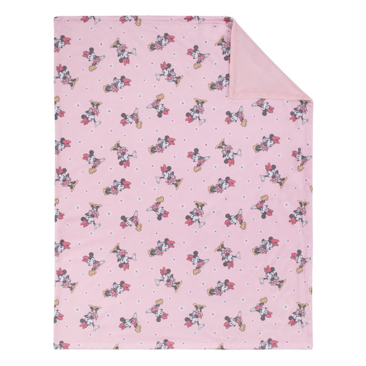 Minnie Mouse Hello Gorgeous Deluxe Reversible Baby Blanket, Pink, White