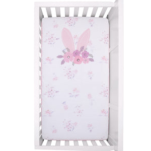 Ever & Ever Flower Bunny Pink, White, and Lavender Bunny Ears 100% Cotton Nursery Photo Op Fitted Crib Sheet