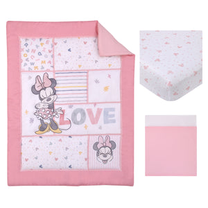 Disney Minnie Mouse Lovely Little Lady Pink and White Stripes and Dots 3 Piece Nursery Crib Bedding Set - Comforter, Fitted Crib Sheet and Crib Skirt