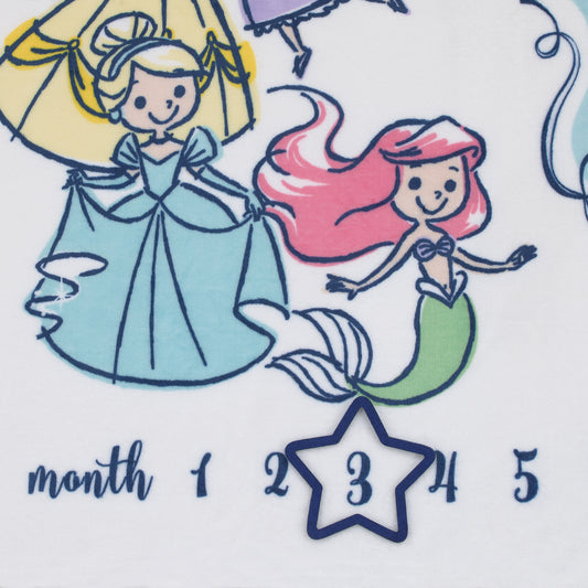 Disney Princess White, Pink, Yellow and Aqua Super Soft Milestone Baby Blanket