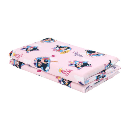 Warner Brothers Wonder Woman Pink and White Preschool Nap Pad Sheet