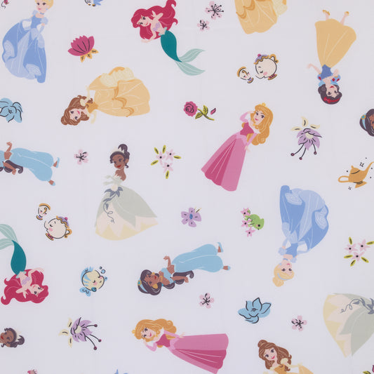 Disney Princess Pink, Blue, Yellow, and White Super Soft Nursery Fitted Mini Crib Sheet