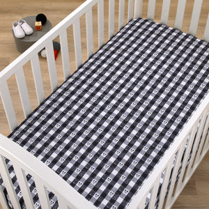 Disney Mickey Mouse - Black, White and Gray Plaid Nursery Fitted Crib Sheet