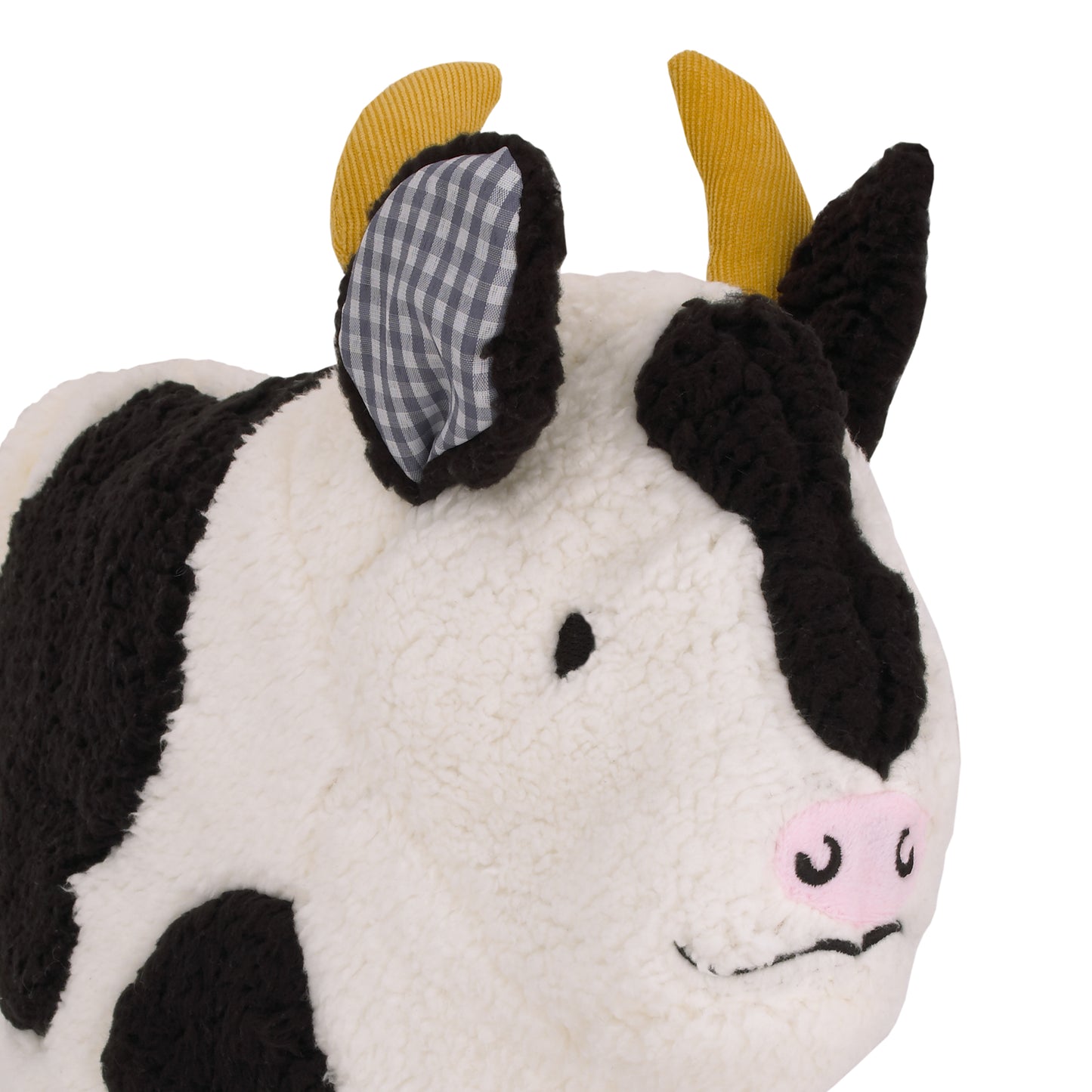 Little Love by NoJo Plush Sherpa Black and White Cow Decorative Throw Pillow with 3D Ears and Dimensional Horns