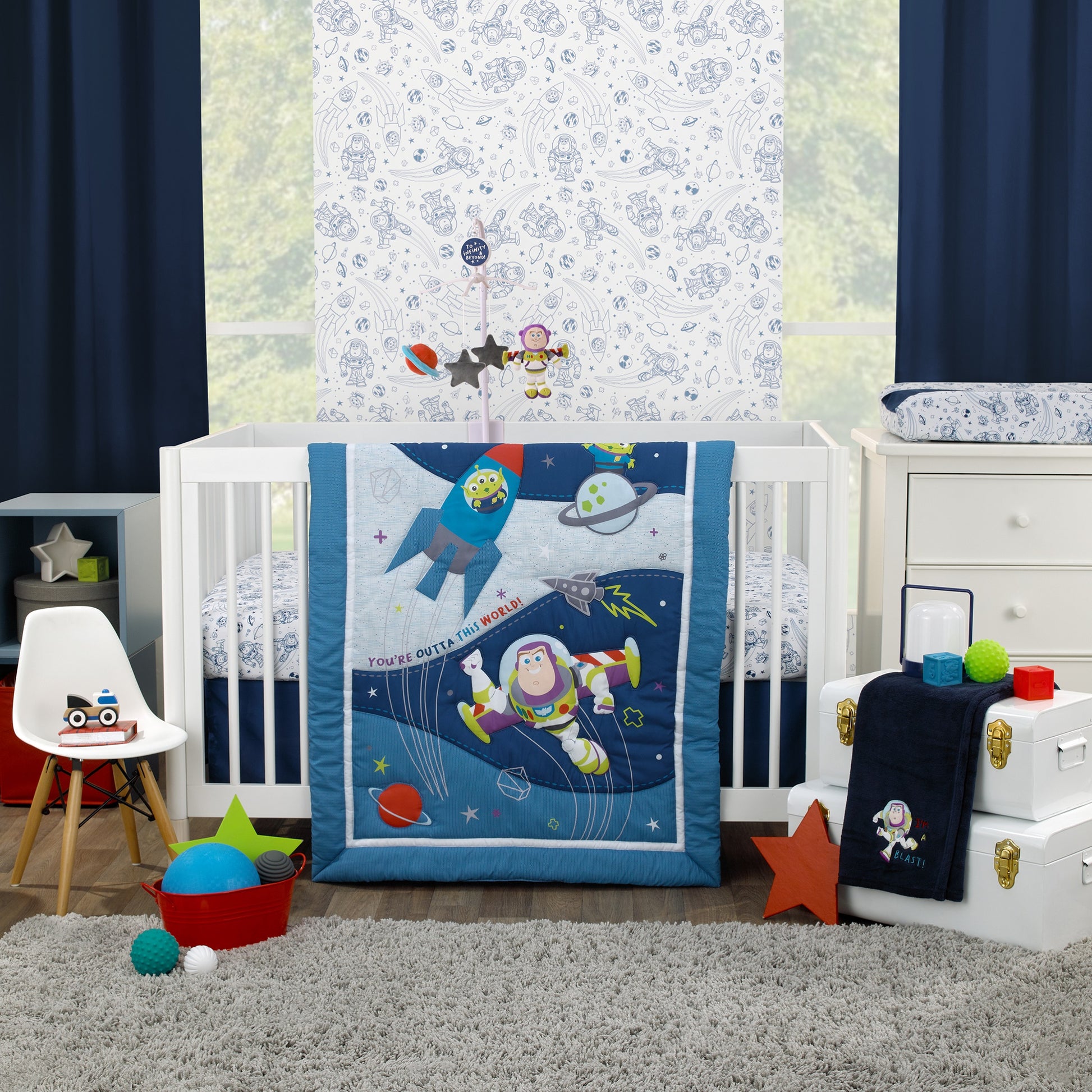 NoJo Disney Toy Story Outta This World Blue and White Nursery Fitted Crib Sheet