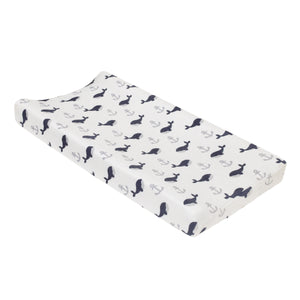 Nantucket Adventure Super Soft White and Blue Whale and Anchor Changing Pad Cover