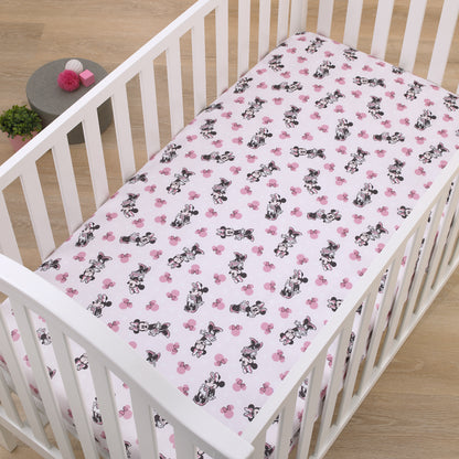 Disney Minnie Mouse Pink, Black, and White  Super Soft Nursery Fitted Mini Crib Sheet