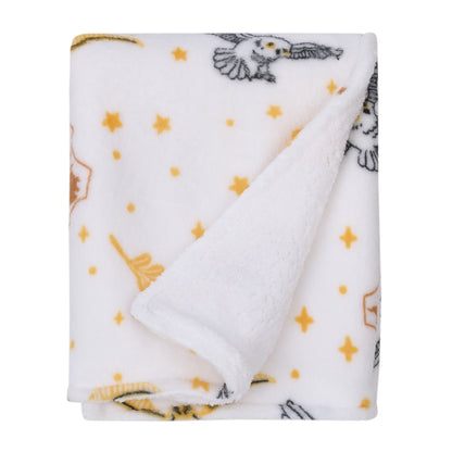 Warner Brothers Harry Potter White, Gold, and Tan Super Soft Sherpa Baby Blanket
