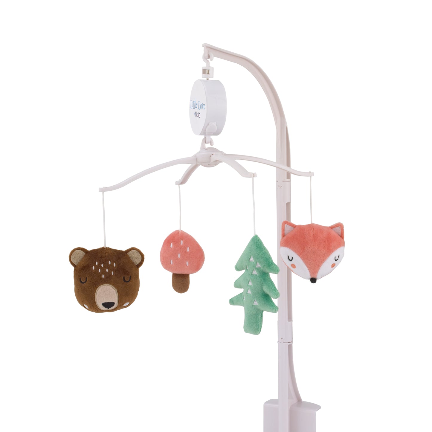 Little Love by NoJo Retro Happy Camper Orange, Brown and Green Forest Nursery Crib Musical Mobile with Bear, Fox, Mushroom and Pine tree