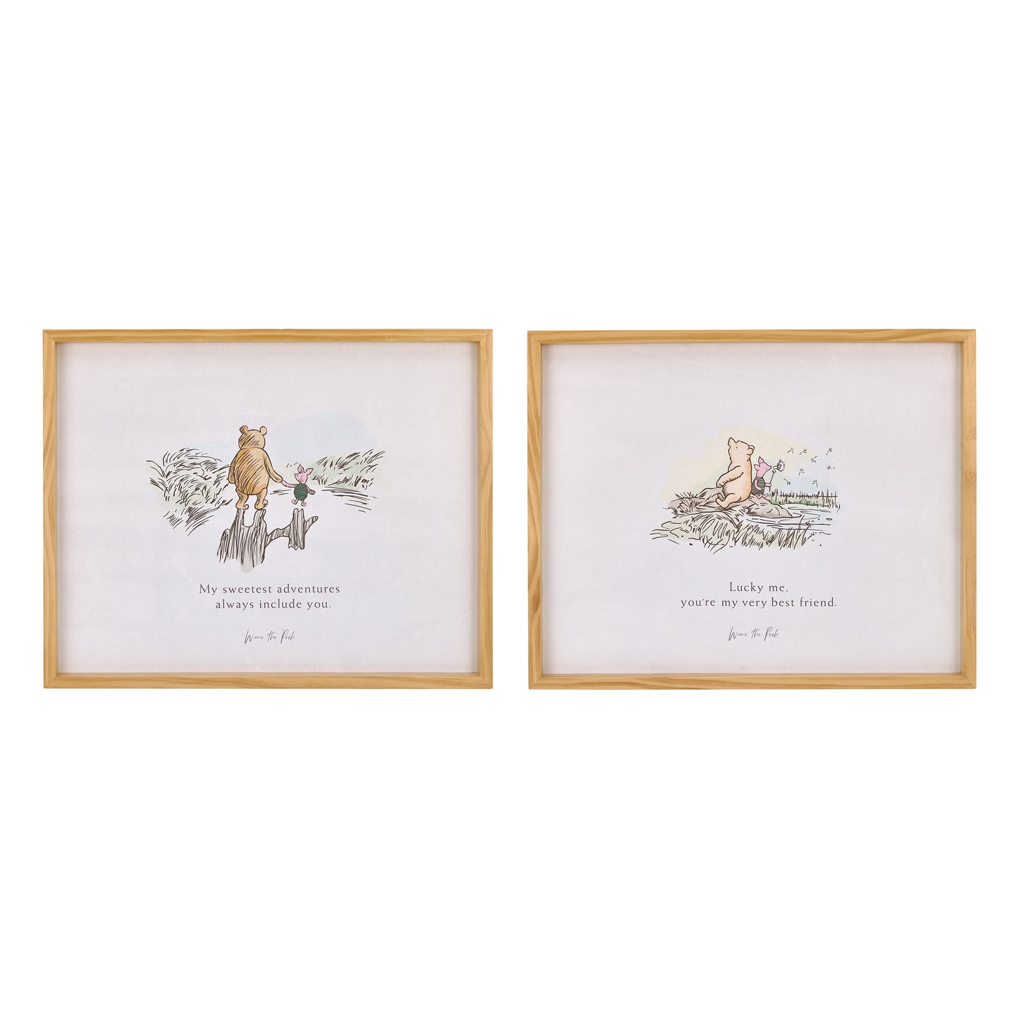 Disney Winnie the Pooh - Classic Pooh "My Sweetest Adventures Always Include You" with Piglet Natural Pine Wood Framed Art Canvas Wall Décor