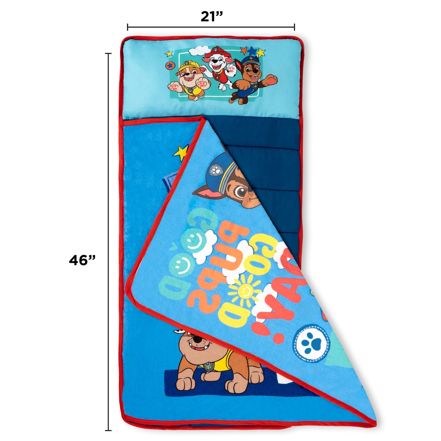 NoJo Paw Patrol "Good Pups Good Day" Toddler Nap Mat - Includes Attached Pillow and Fleece Blanket, Aqua, and Blue