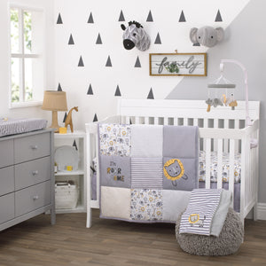 Little Love by NoJo Roarsome Lion - Grey, White Stripe Plush Changing Pad Cover with Yellow Lion Applique