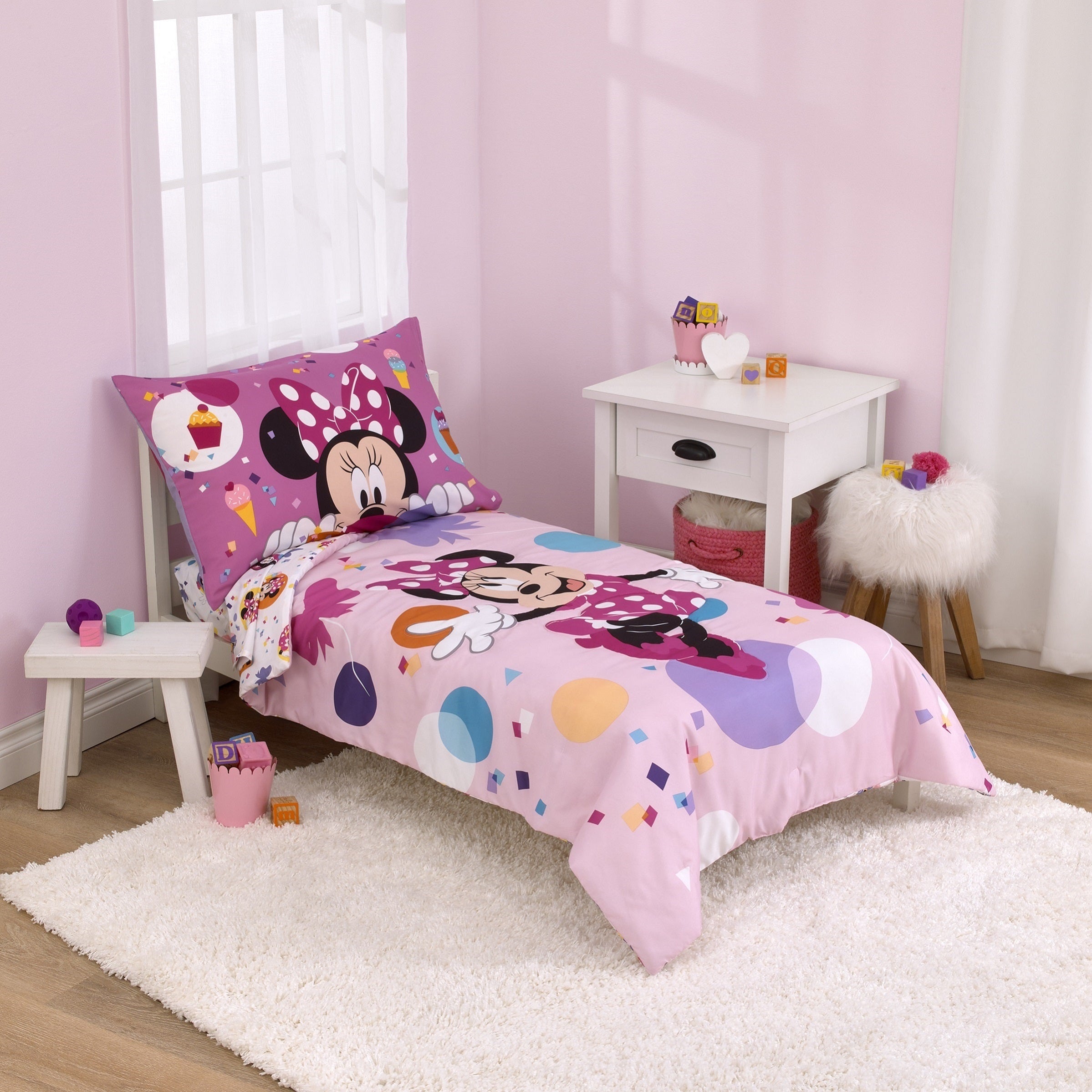 NoJo Disney Minnie Mouse Have Fun Fuchsia Pink and Lavender 3 Piece Toddler Bed Set Comforter Fitted Bottom Sheet and Reversible Pillowcase NoJo Baby