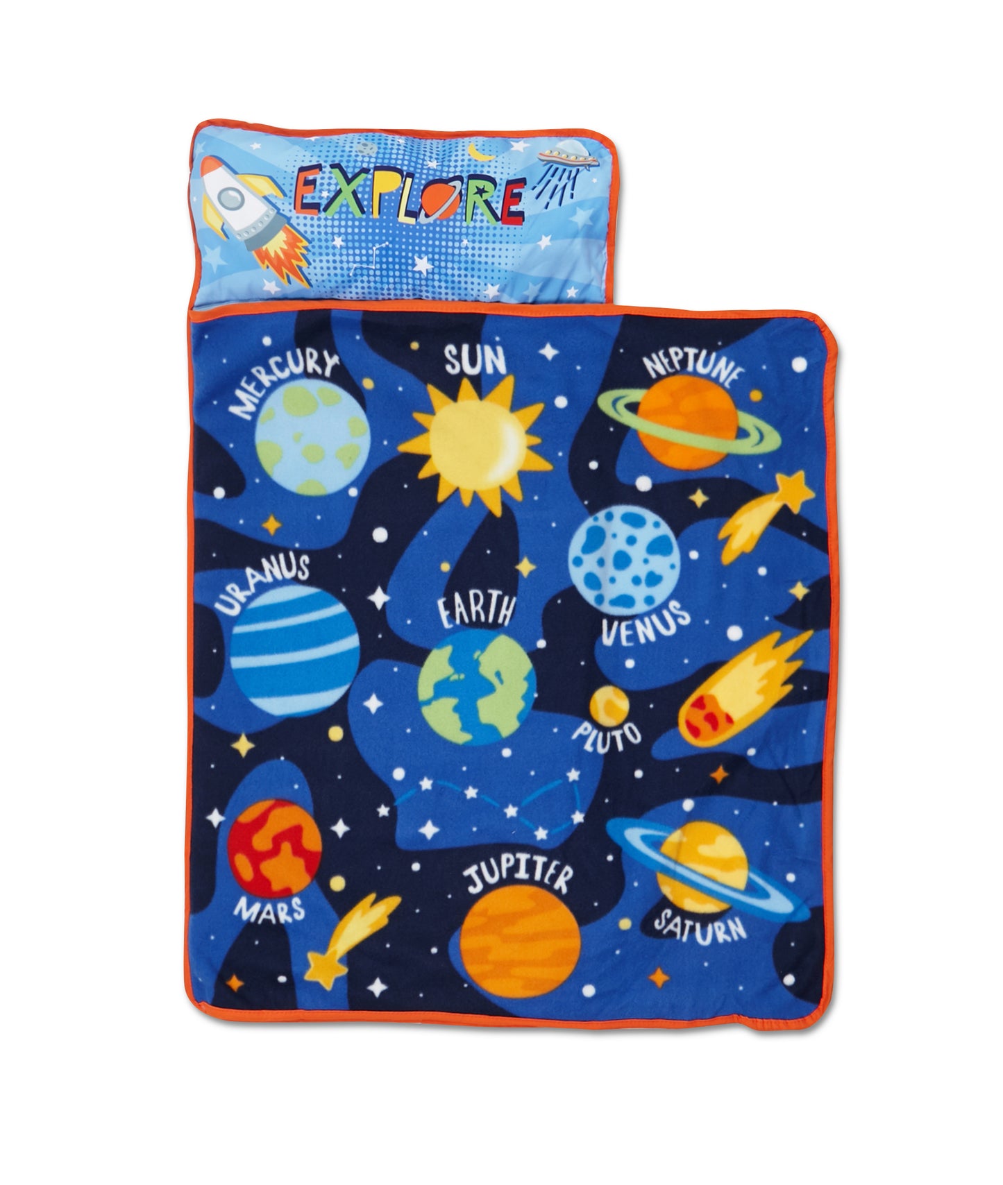 NoJo Planets Outer Space Toddler Nap Mat - Includes Attached Pillow and Fleece Blanket