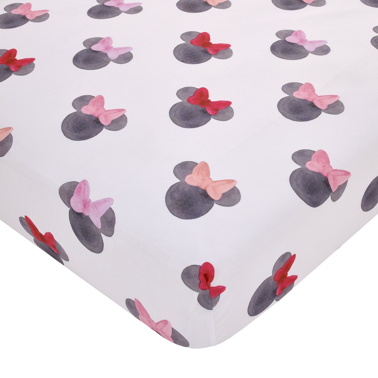 Disney Minnie Mouse - Black, White, Red and Pink Watercolor Minnie Ears Nursery Fitted Mini Crib Sheet