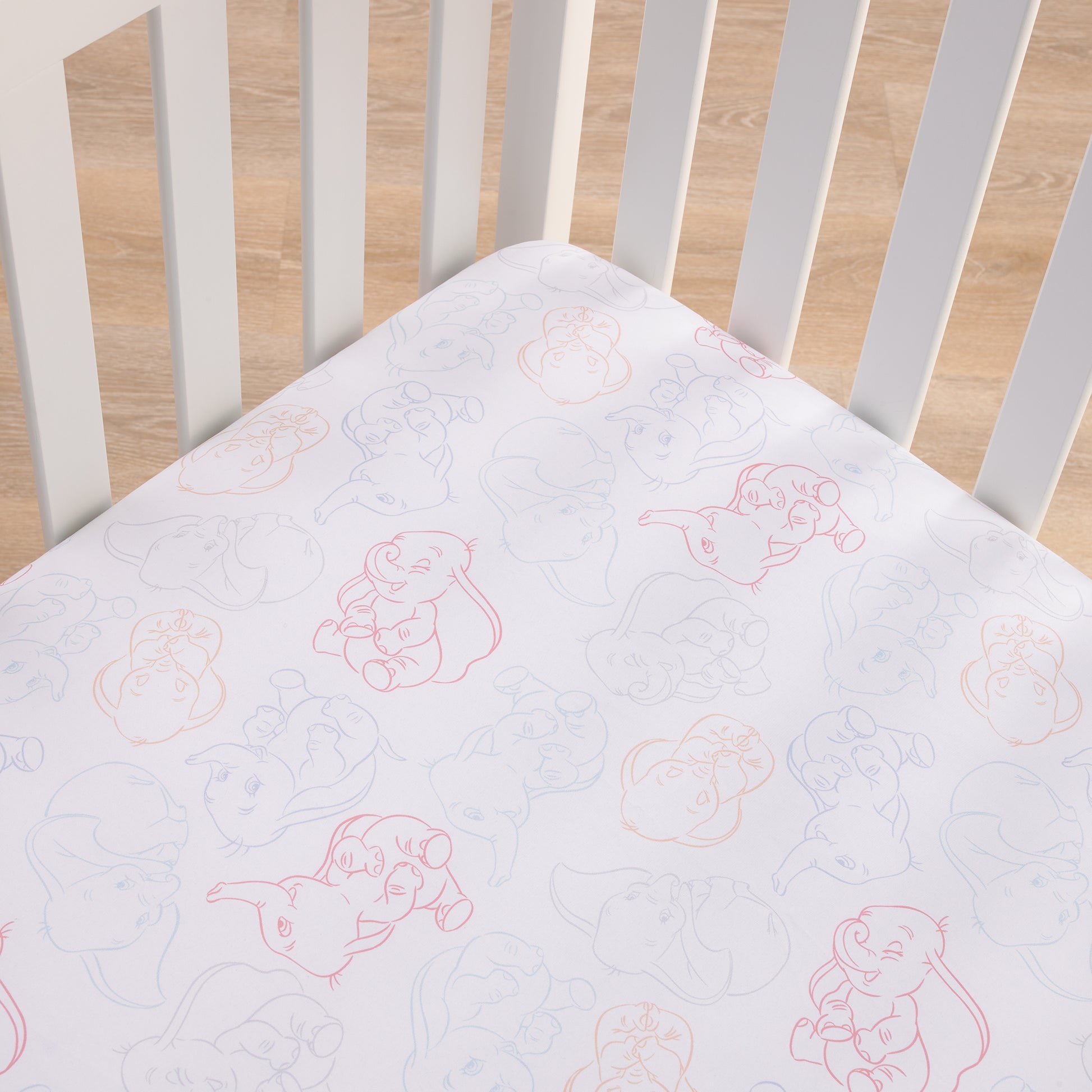 Dumbo Blue, Gray, Pink, and White Nursery Fitted Crib Sheet