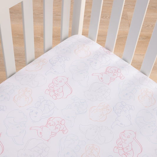 Dumbo Blue, Gray, Pink, and White Nursery Fitted Crib Sheet