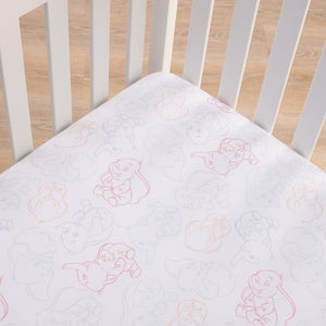 Dumbo Blue, Gray, Pink, and White Nursery Fitted Crib Sheet