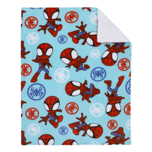 Marvel Spidey Light Blue, Red and White Super Soft Sherpa Toddler Blanket