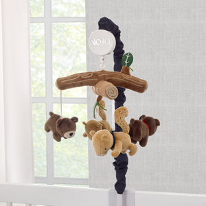 NoJo Into the Wilderness Brown, Tan and Navy, Logs, Bear and Beaver Plush Musical Mobile