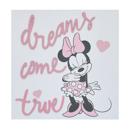 Disney Minnie Mouse Dreams Come True Pink and White Hearts Wood Wall Décor