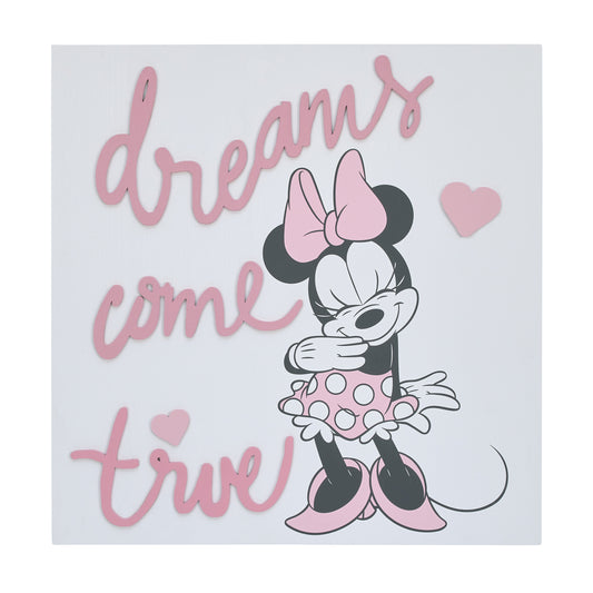 Disney Minnie Mouse Dreams Come True Pink and White Hearts Wood Wall Décor