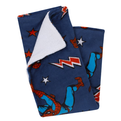 Marvel Spiderman Blue, Red and White Super Soft Sherpa Baby Blanket