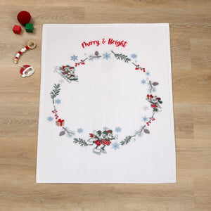 Disney Mickey and Minnie Mouse White, Red, and Green Christmas Holiday Wreath 