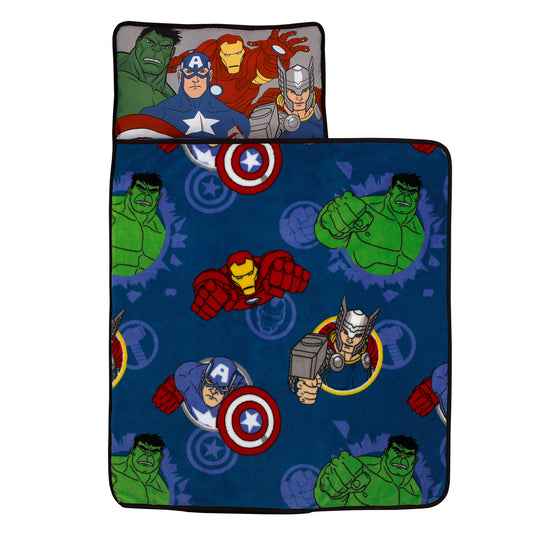 Marvel Avengers Fight the Foes Blue, Red, Green Hulk, Iron Man, Thor, Captain America Preschool Toddler Nap Mat