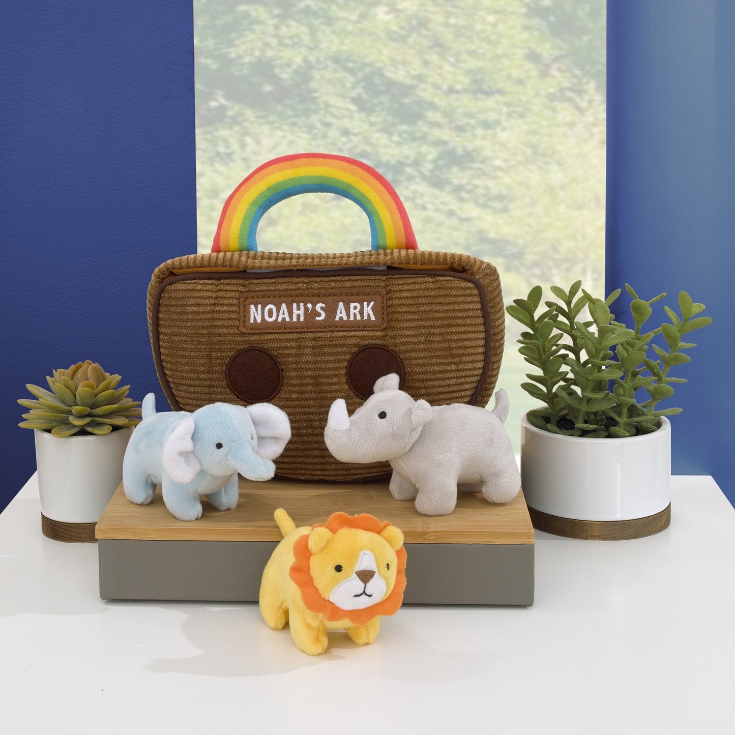 Little Love by NoJo Noah's Ark Rainbow Plush 4 Piece Toy Set - Ark, Elephant, Rhino, and Lion